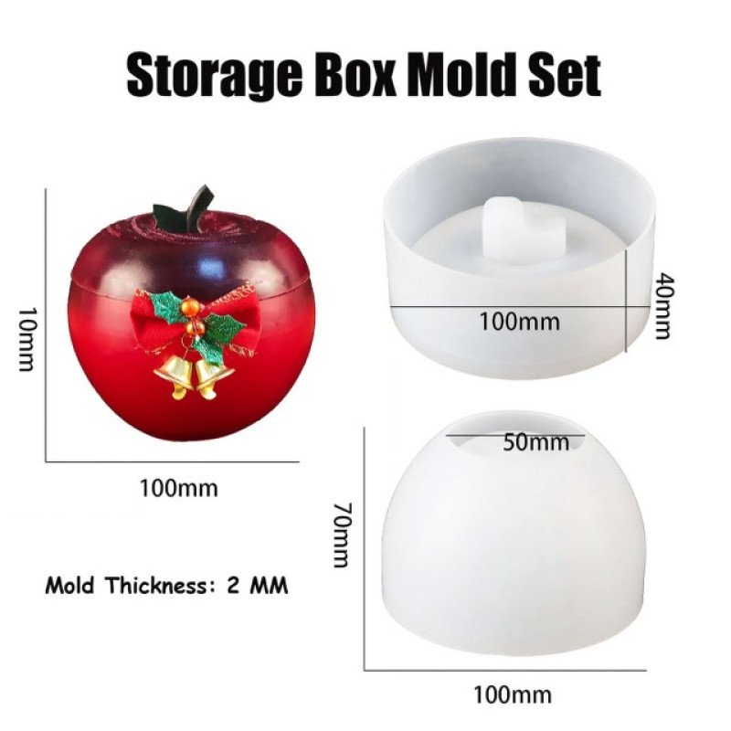 Epoksi Və Daş Tozu Üçün Alma Formalı Qapaqlı Qab Silikon Qəlibi