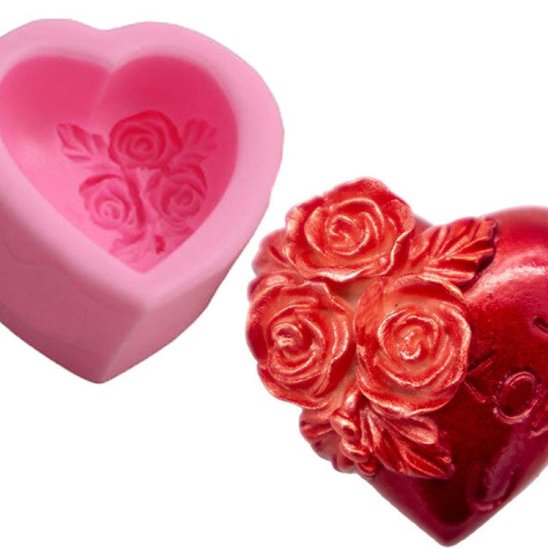 Silikon Qəlib Güllü Ürək İ LOVE YOU Yazılı Şam Qəlibi 5.5x5.5 CM
