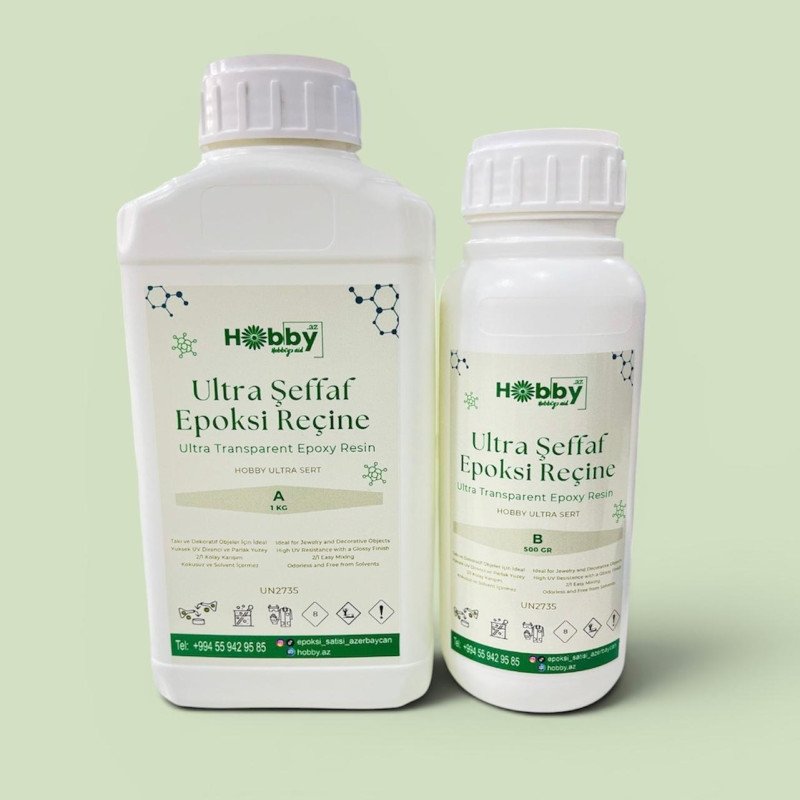 Epoksid Qatranı Ultra Şəffaf Ultra Sərt  2:1 Qarışım. 1.5 Kq Lıq Dəst