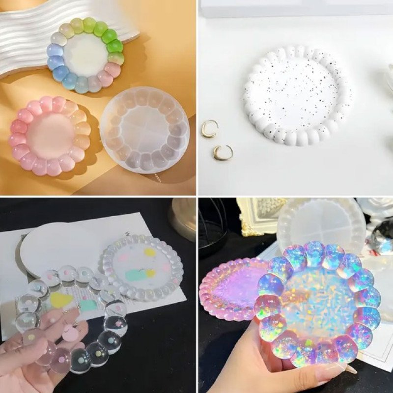 Epoksi Və Daş Tozu Silikon Qəlib Dairəvi Fiqurlu Boşqab Qəlibi