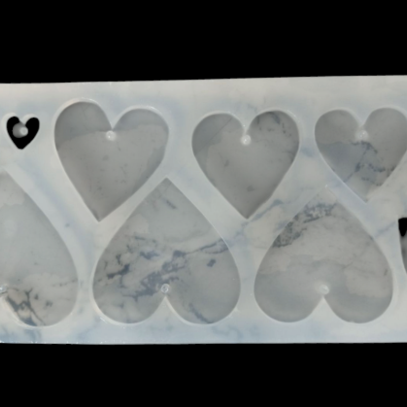 Epoksi Silikon Qəlib 10 Ədədlik Fərqli Ölçülü Ürək Qəlibi Deşikli