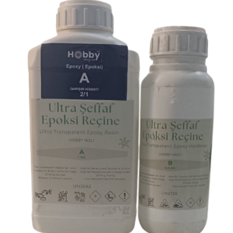 Epoksid Qətranı Ultra Şəffaf 2:1 Qarışım 1 Ci Növ - 1.5 Kq Lıq Dəst 1+0.5