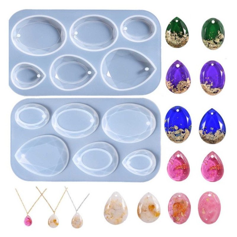 Epoksi Silikon Qəlib Çoxlu Kristal Fiqurları Açarlıq, Boyunbağı Sırğa Damla Qəlibi