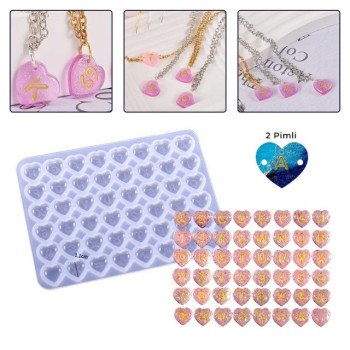 Epoksi Silikon Qəlib 2 (İki) Sancaqlı Çox Ürək Qolbaq Boyunbağı Halqalı Dekorasiya Qəlibi 1.1 CM