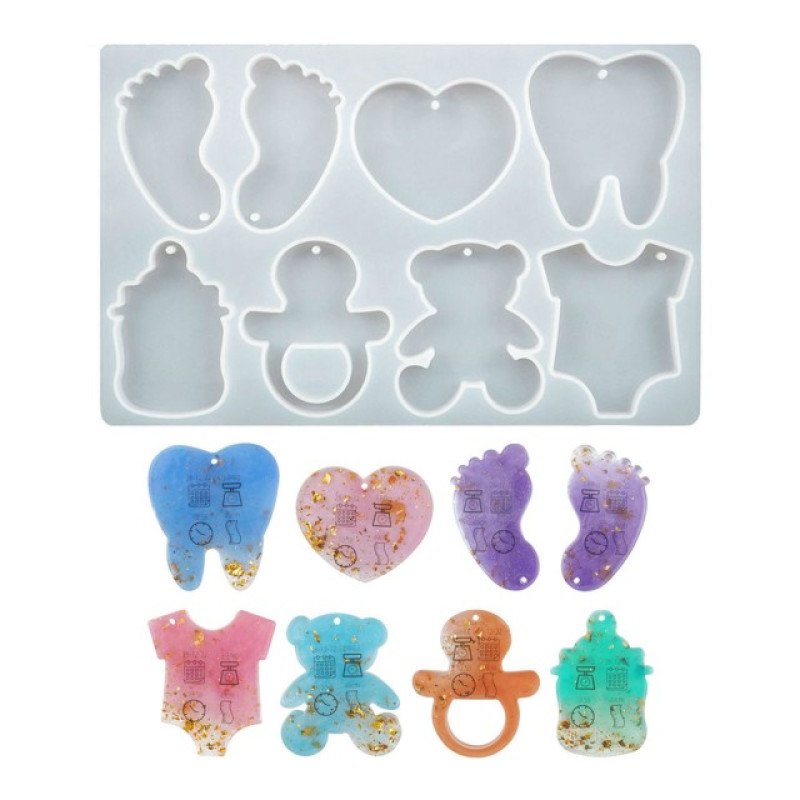 Epoksi Silikon Qəlib Körpə Açarlığı Ayaqları Süd Şüşəsi Dişləri və Əmzikləri Deşikli Qəlib