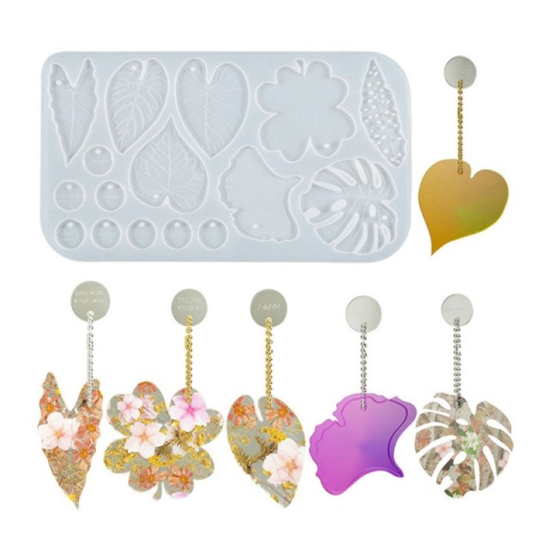 Epoksi Silikon Qəlib Çox Yarpaqlı Fiqur Modelləri Deşikli Boyunbağı Sırğa Qəlibi