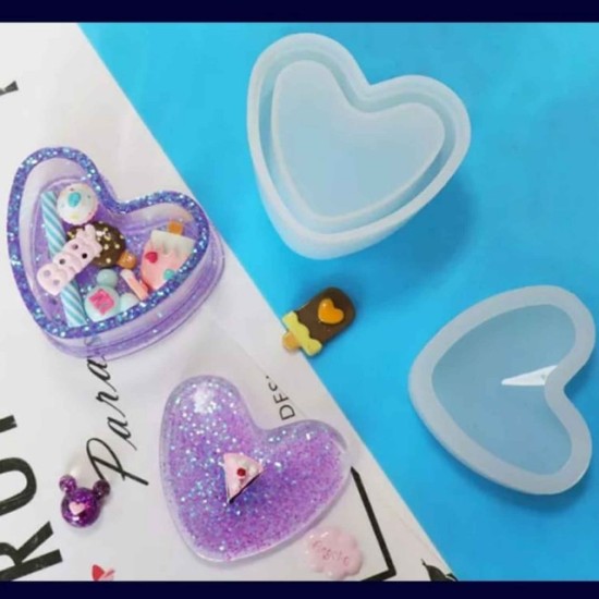 Epoksi Silikon Qəlib Zərgərlik Aksesuar Saxlama Qutusu Ürək Modeli 8X9CM Epoksi Silikon Qəlib Zərgərlik Aksesuar Saxlama Qutusu Ürək Modeli 8X9CM