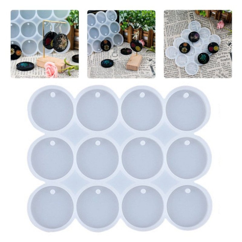 Epoksi Çoxlu Silikon Qəlib Açarlıq Dairəvi Deşikli Boyunbağı Sırğa Qəlibi 3.4 SM 12 Li