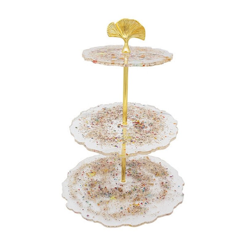 Epoksi 3 Mərtəbə Meyvə Və Kek Stendini Birləşdirmə Aparatı Stend Tutucusu Mərcan Modeli Qızılı rəng