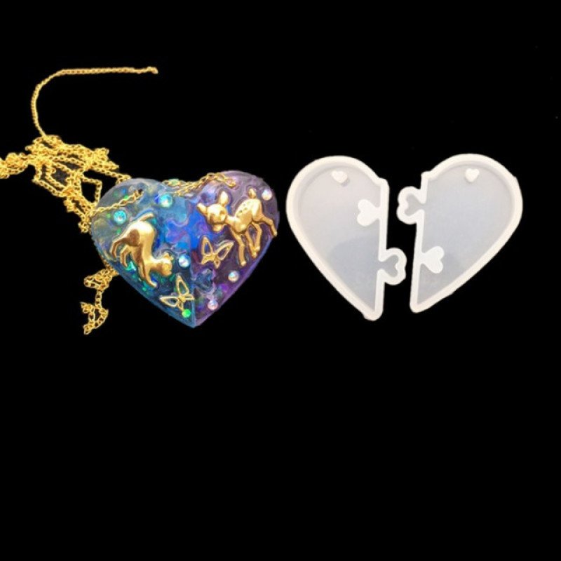 Epoksi Silikon Qəlib Qoşa Ürək Kulonlu Snap-on 6 CM