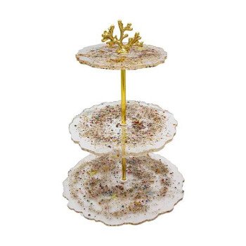 Epoksi 3 Mərtəbə Meyvə Və Kek Stendini Birləşdirmə Aparatı Stend Tutucusu Budaq Modeli Qızılı rəng