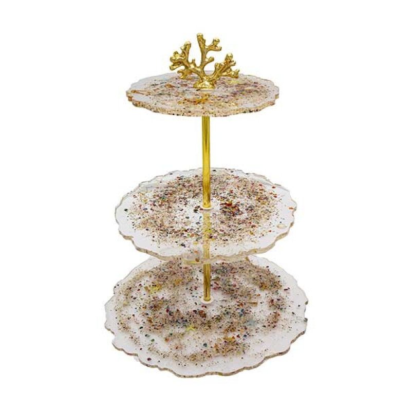 Epoksi 3 Mərtəbə Meyvə Və Kek Stendini Birləşdirmə Aparatı Stend Tutucusu Budaq Modeli Qızılı rəng