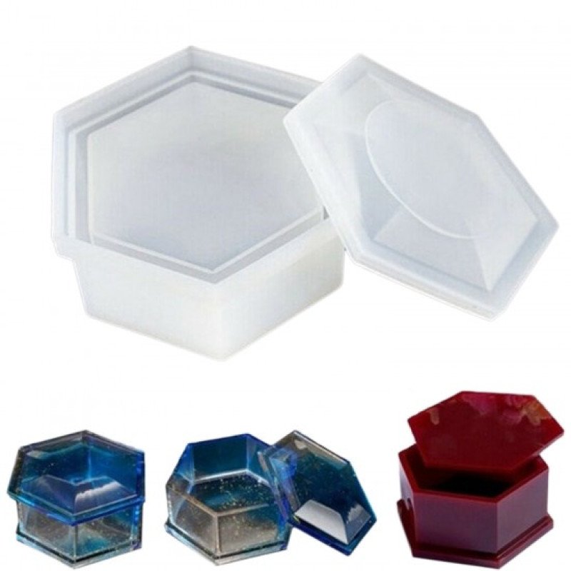 Epoksi Silikon Qəlib Altıbucaqlı Saxlama Qutu Qəlibi 8.8CM